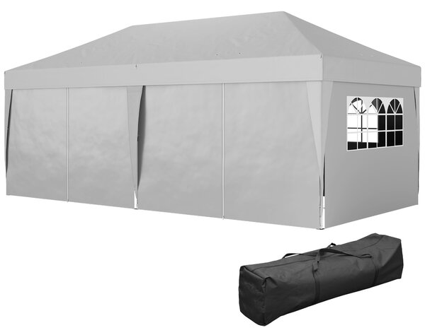 Outsunny Gazebo da giardino esterno gazebo pieghevole 3 x 6 m con 6 pareti laterali, borsa inclusa, grigio