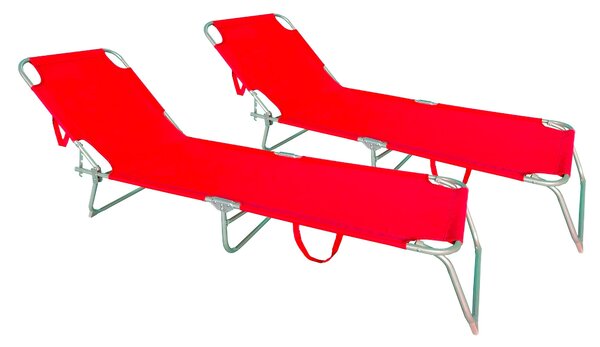 Set 2 Lettini Prendisole da Giardino Pieghevoli in Acciaio e Tessuto Oxford Rosso