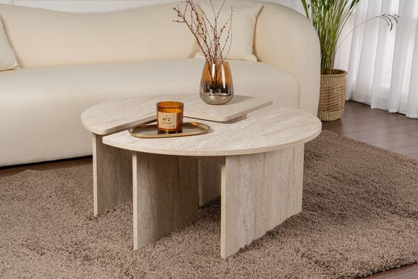 Skye Decor, Moira - Travertino, tavolino, travertino, 100 % MELAMINE COATED SNAKE TABLES, 90 x 41 x 90 cm