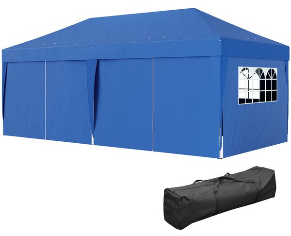 Outsunny Gazebo da giardino esterno gazebo pieghevole 3 x 6 m con 6 pareti laterali, sacca per trasporto inclusa, blu
