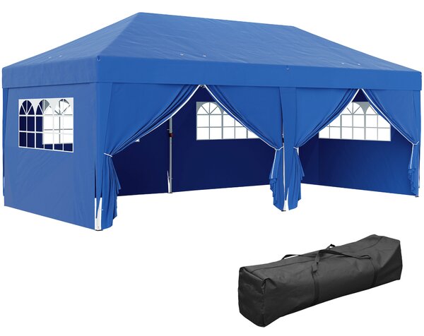 Outsunny Gazebo da giardino esterno gazebo pieghevole 3 x 6 m con 6 pareti laterali, sacca per trasporto inclusa, blu