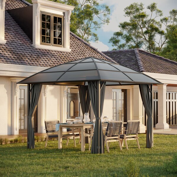 Outsunny Gazebo da giardino con 8 picchetti e ordini di fissaggio, struttura in alluminio e impermeabile UV, 3 x 3 m, grigio scuro | Aosom Italy