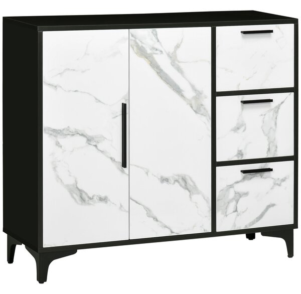 Mobile Dispensa 2 Ante 3 Cassetti 90x30x80 cm in MDF e Acciaio Bianco e Nero