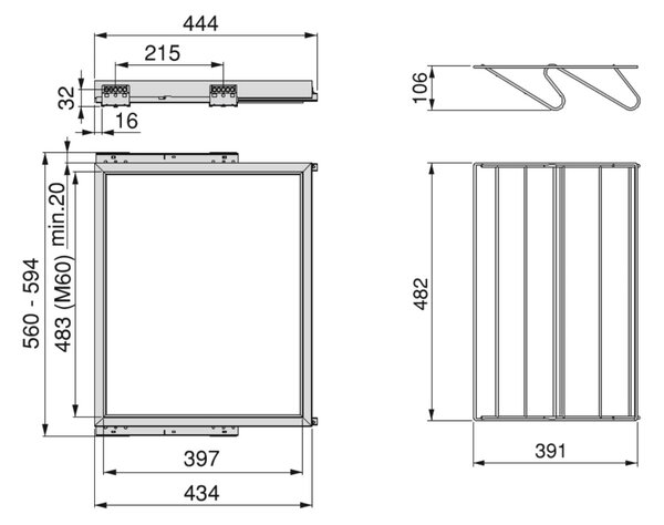 Kit Cassetto Portascarpe e Telaio per Armadio 600 mm in Alluminio e Plastica Emuca Grigio Pietra