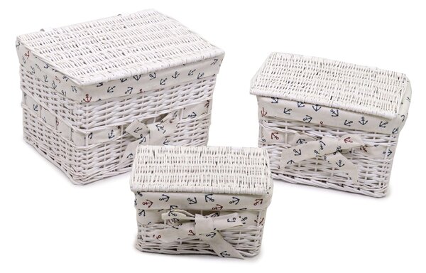 Set 3 Scatole in vimini spaccato jack biancorettangolare