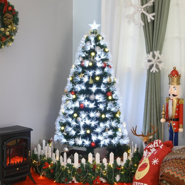 Albero di Natale Artificiale 150 cm 180 Rami con Luce LED Fibre Ottiche Pino Verde