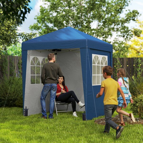 Outsunny Pergola da giardino barnum pop-up pieghevole regolabile in altezza protezione UV 30+ 3 pareti laterali blu scuro