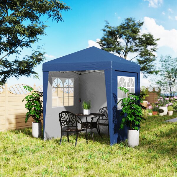 Outsunny Pergola da giardino barnum pop-up pieghevole regolabile in altezza protezione UV 30+ 3 pareti laterali blu scuro