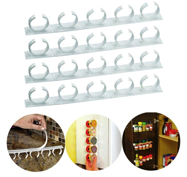 Set 4 strisce con 5 clip porta spezie adesive su tutte le superfici