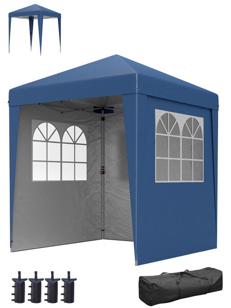 Outsunny Pergola da giardino barnum pop-up pieghevole regolabile in altezza protezione UV 30+ 3 pareti laterali blu scuro