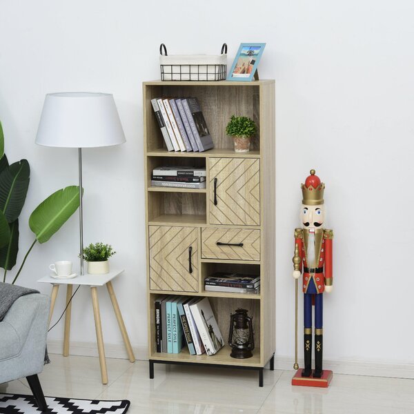 Libreria 60x30x150 cm con Ante e Cassetti in Legno