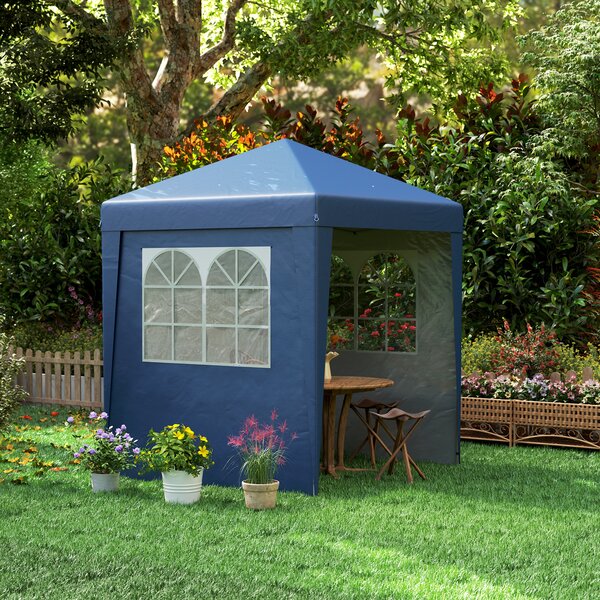 Outsunny Pergola da giardino barnum pop-up pieghevole regolabile in altezza protezione UV 30+ 3 pareti laterali blu scuro