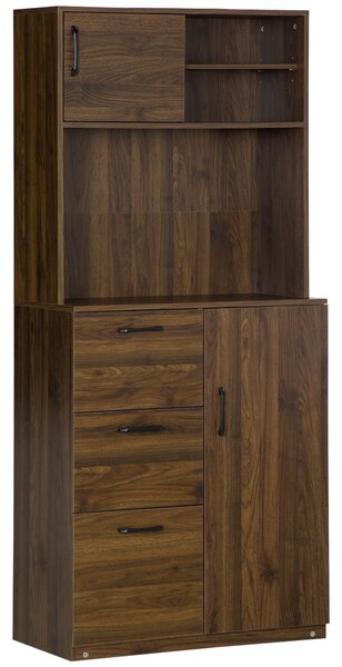 Mobile Credenza 3 Cassetti 2 Ante 3 Ripiani 80x40x178 cm in Legno Noce