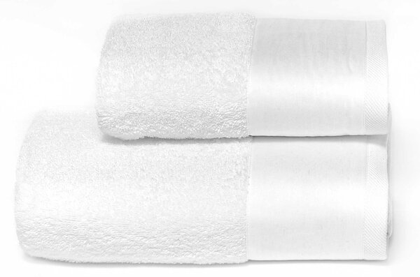 Set Spugna Asciugamani Viso + Ospite con Balza in Raso Garrini Hope Bianco