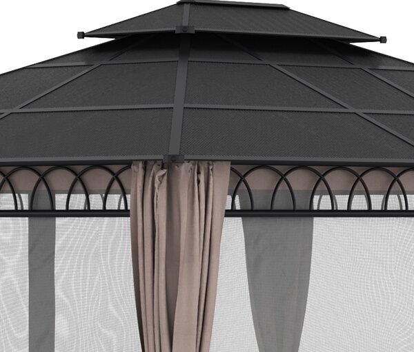Outsunny Padiglione da giardino con tetto in policarbonato 4 pareti laterali anti-UV zanzariere 4 x 3 m