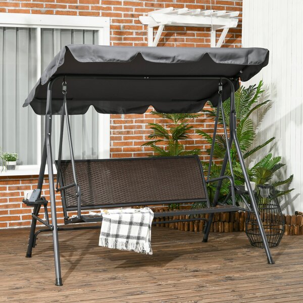 Dondolo 204x112x150 cm in Acciaio e Rattan PE Grigio e Marrone