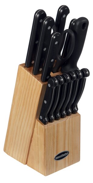 Ceppo in Legno 11 Coltelli 1 Forbice 1 Affilacoltelli Collection Nero