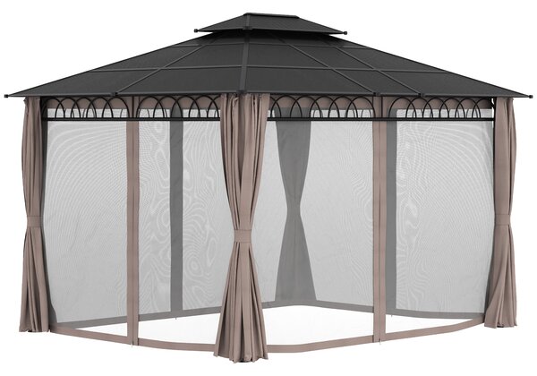 Outsunny Padiglione da giardino con tetto in policarbonato 4 pareti laterali anti-UV zanzariere 4 x 3 m