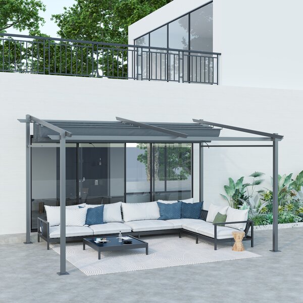 Outsunny Pergola retrattile 4 x 3 m struttura metallo resina epossidica anticorrosione telo Poliestere 180 g/m² Incluso Grigio