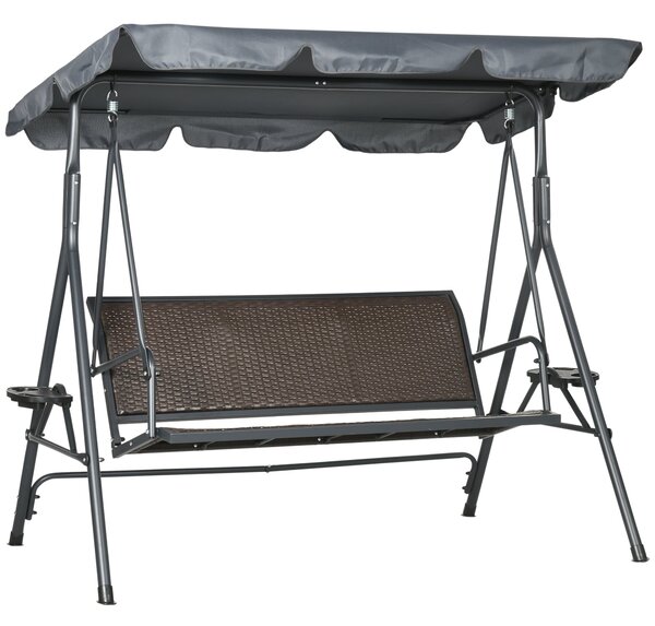 Dondolo 204x112x150 cm in Acciaio e Rattan PE Grigio e Marrone