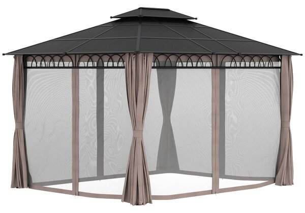 Outsunny Padiglione da giardino con tetto in policarbonato 4 pareti laterali anti-UV zanzariere 4 x 3 m