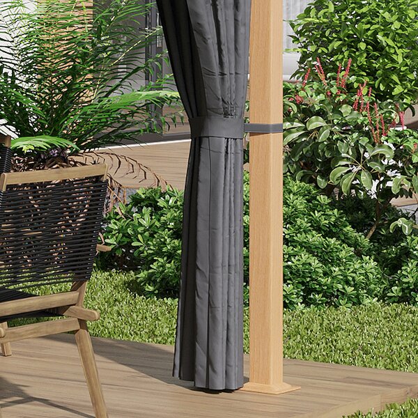 Outsunny Pergola rettangolare da giardino con tende e tetto in poliestere 4 x 3 m - struttura in alluminio