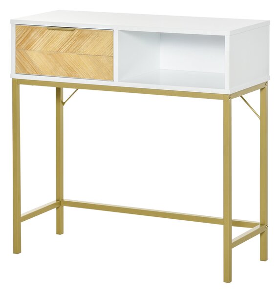 Consolle Ingresso 1 Cassetto 80x30x80,5 cm in Legno Bianco e Oro