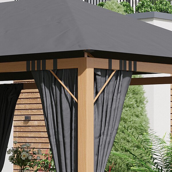 Outsunny Pergola rettangolare da giardino con tende e tetto in poliestere 4 x 3 m - struttura in alluminio