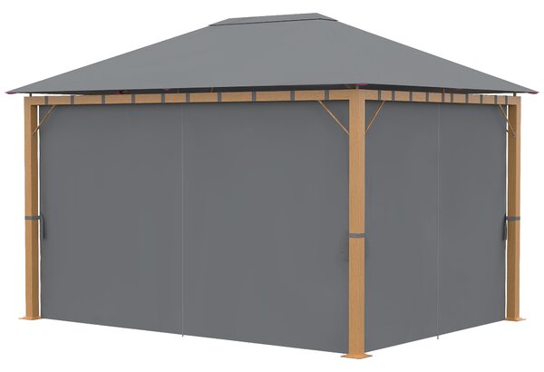 Outsunny Pergola rettangolare da giardino con tende e tetto in poliestere 4 x 3 m - struttura in alluminio