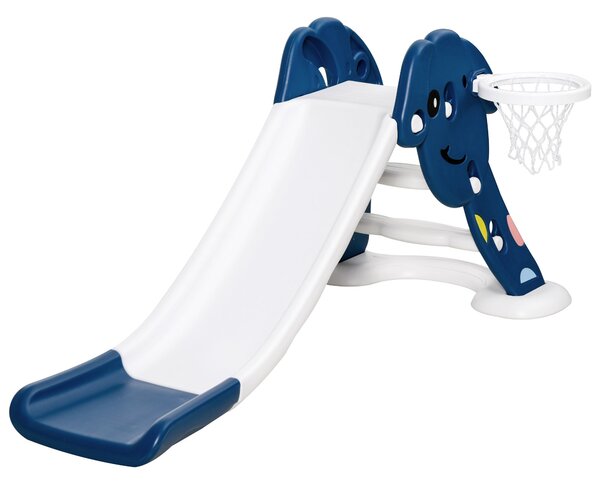 Scivolo per Bambini 146x68x68 cm con Canestro e Pallone Basket Blu e Bianco