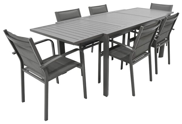 Set Tavolo e 6 Sedie da Giardino in Alluminio e Textilene Antracite