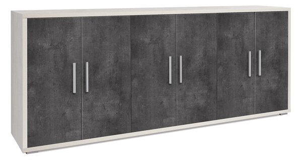 Mobile Basso 6 Ante 203x84x41 cm Ossido Bianco/Ossido Nero
