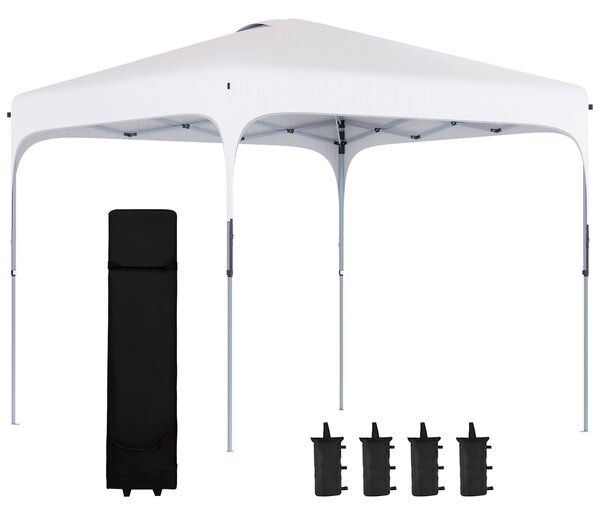 Outsunny Tonnelle 2,5 x 2,5 m gazebo da giardino Pop-up pieghevole altezza regolabile su 4 livelli tessuto Oxford anti-UV50+ telaio in acciaio sacco trasportabile incluso bianco
