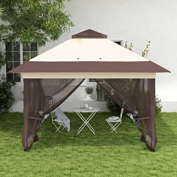 Outsunny Gazebo gazebo da giardino pop-up pieghevole acciaio poliestere zanzariere + sacca da trasporto a ruote kaki marrone