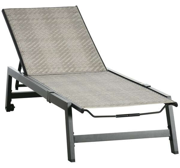 Lettino Prendisole da Giardino 162x60x90 cm in Rattan e Alluminio Nero e Grigio