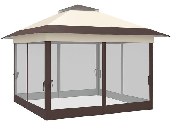 Outsunny Gazebo gazebo da giardino pop-up pieghevole acciaio poliestere zanzariere + sacca da trasporto a ruote kaki marrone