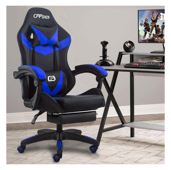 Sedia da Gaming Ergonomica 66x60x134 cm con Poggiapiedi in Similpelle Blu