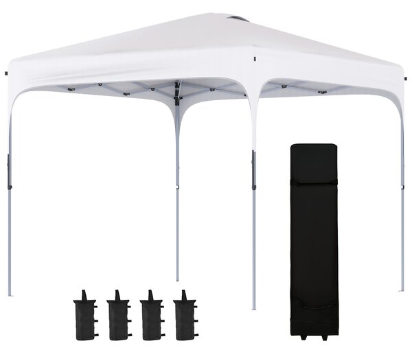 Outsunny Tonnelle 2,5 x 2,5 m gazebo da giardino Pop-up pieghevole altezza regolabile su 4 livelli tessuto Oxford anti-UV50+ telaio in acciaio sacco trasportabile incluso bianco