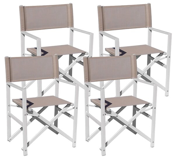 Set 4 Sedie Regista da Giardino 55x52x86 cm in Alluminio Tortora