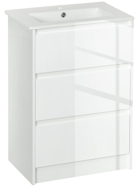 Mobiletto Bagno 2 Cassetti 61x37x88 cm con Lavabo in Ceramica Bianco