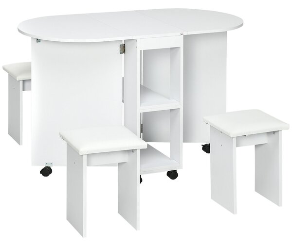 Tavolo Pieghevole Salvaspazio con 4 Sgabelli in Legno Truciolato Bianco