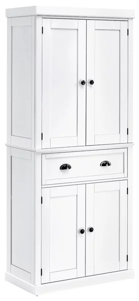 Credenza Cucina 76x40,5x184 cm con Armadietti e 1 Cassetto Bianco