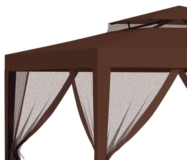Outsunny Gazebo da giardino 3L x 3l m con 4 zanzariere rimovibili - tetto doppio - marrone