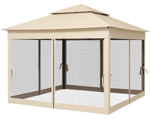 Outsunny Gazebo da giardino pop-up pieghevole 3 x 3 m metallo poliestere impermeabilizzato anti UV zanzariere sacca di trasporto crema