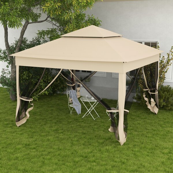 Outsunny Gazebo da giardino pop-up pieghevole 3 x 3 m metallo poliestere impermeabilizzato anti UV zanzariere sacca di trasporto crema
