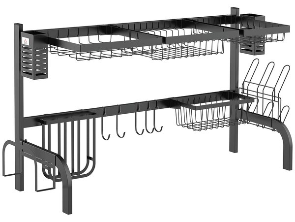 Scolapiatti da Appoggio a 2 Ripiani 100x30x52,5 cm in Acciaio Nero