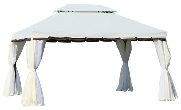 Outsunny Gazebo da giardino tenda pavillon con doppio tetto, pareti e zanzariere rimovibili 4 x 3 m bianco