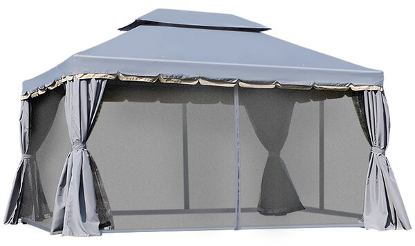 Outsunny Gazebo da giardino tenda da giardino doppio tetto con pareti e zanzariere rimovibili 4 x 3 m grigio