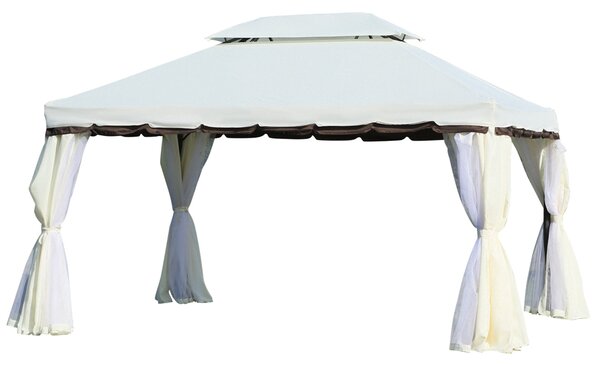 Outsunny Gazebo da giardino tenda pavillon con doppio tetto, pareti e zanzariere rimovibili 4 x 3 m bianco