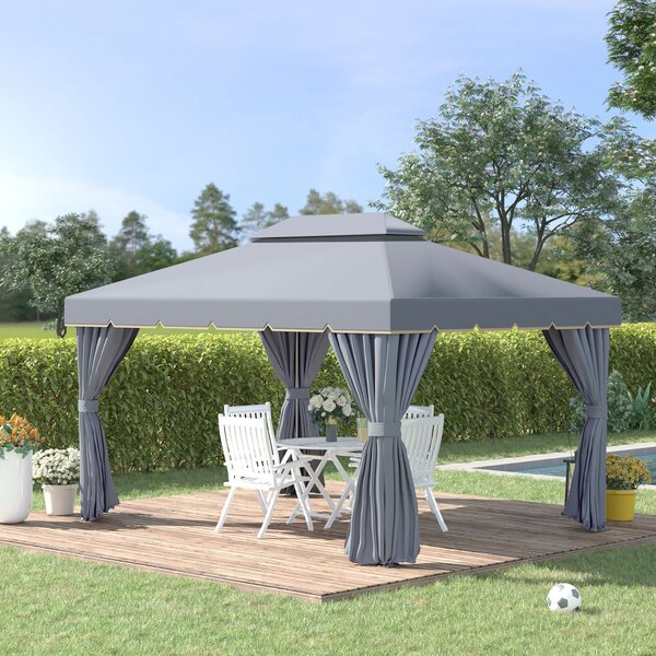 Outsunny Gazebo da giardino tenda da giardino doppio tetto con pareti e zanzariere rimovibili 4 x 3 m grigio